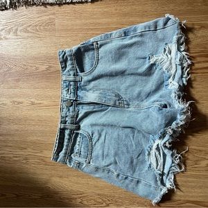 Ripped light wash jean shorts